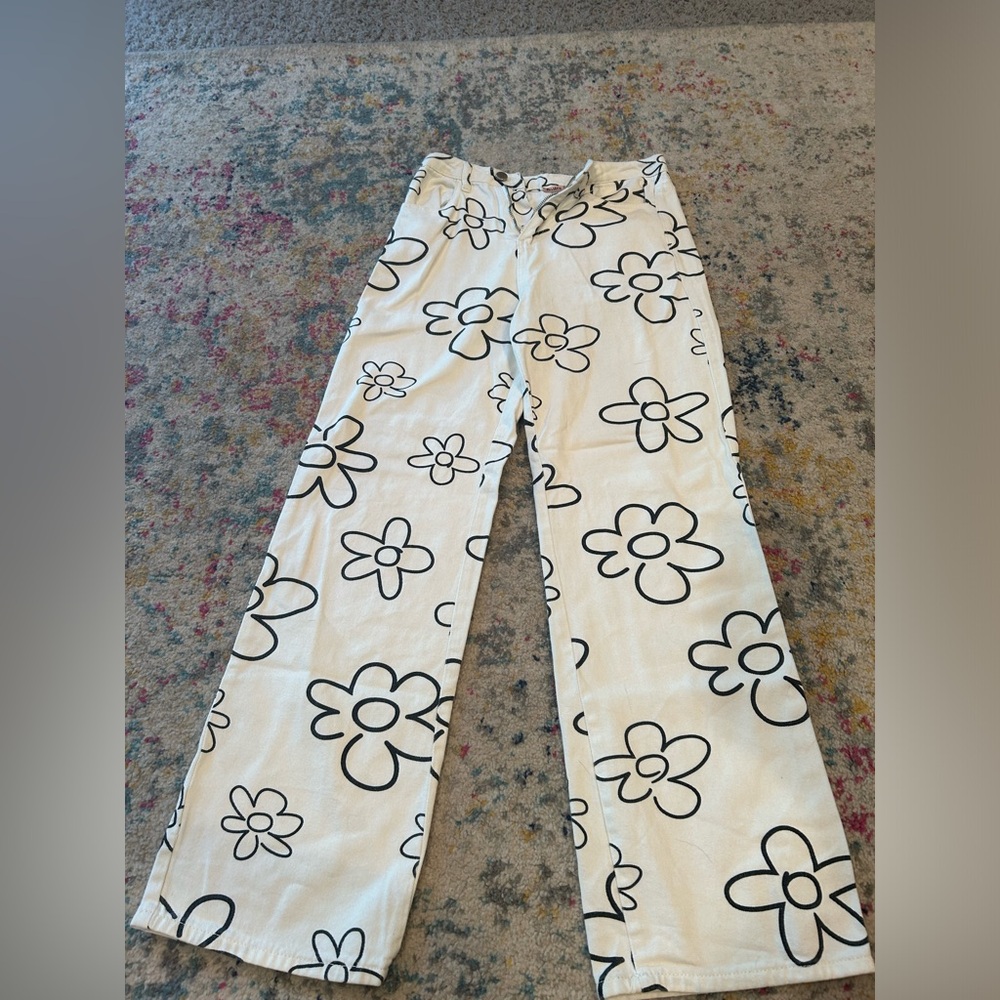 off white flower design jeans